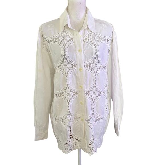 Vintage The Limited Size 16 Linen Button Front Top Blouse Crochet Lace White - Picture 1 of 4